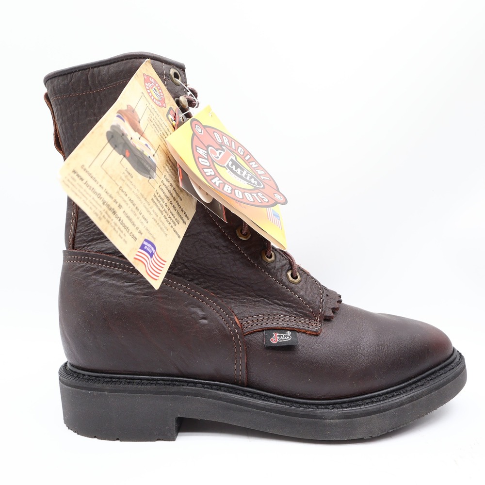 Justin 761 Work Boots Mens 9.5 EE Brown Briar Pitstop Leather New With Box - Picture 13 of 16